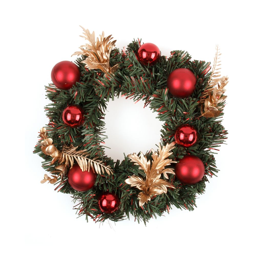 Christmas Wreath Decorated with Gold Flowers - Traditional