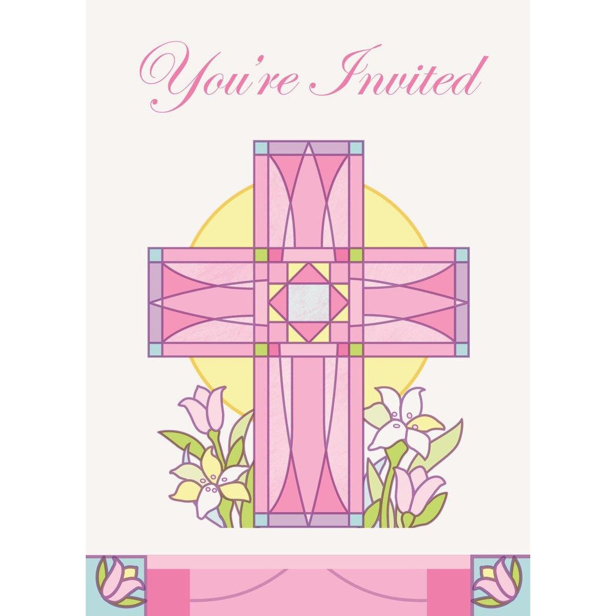 Sacred Cross Invitations - Pink