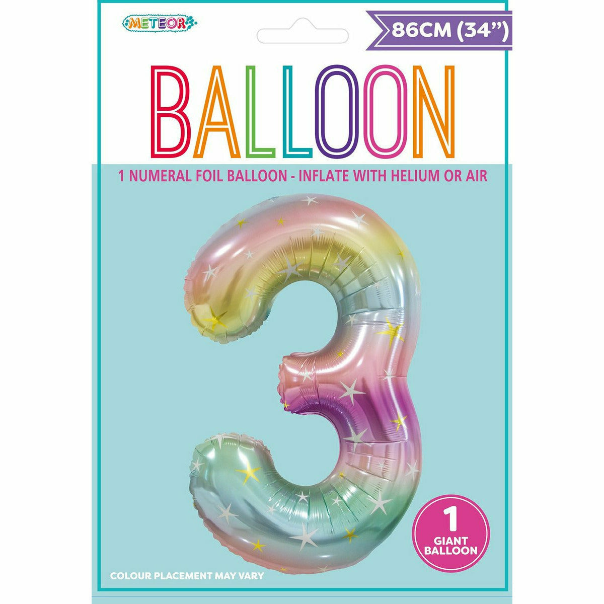 Foil Balloon Number 3 - Pastel Rainbow