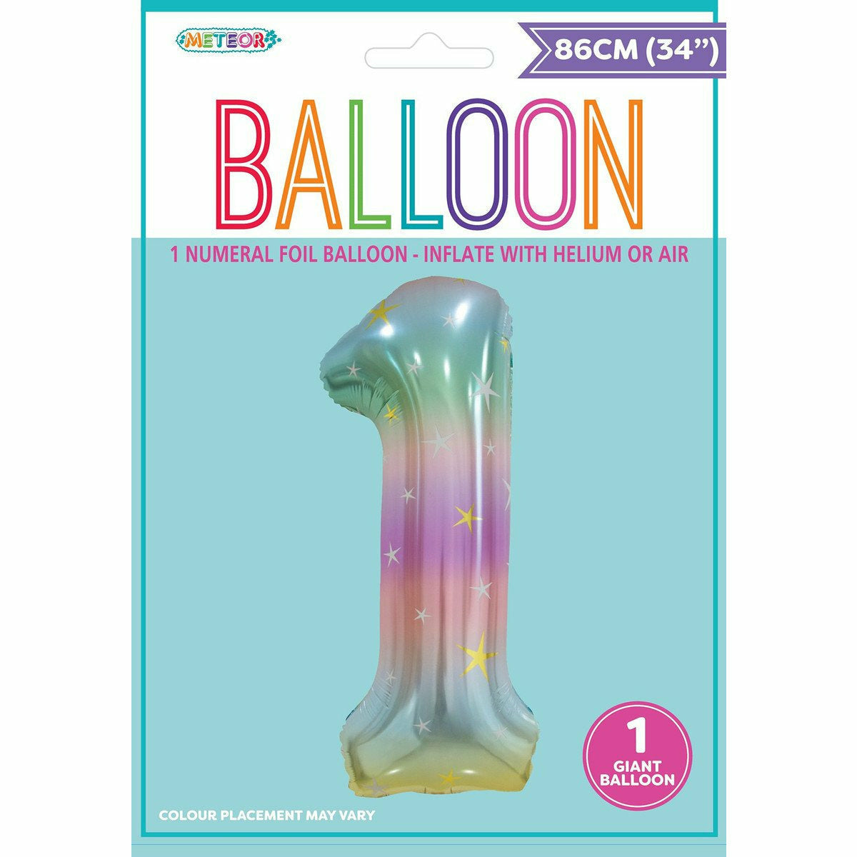 Foil Balloon Number 1  - Pastel Rainbow