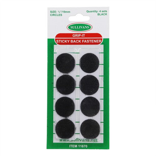 Self Adhesive Hook & Loop Grip Fasteners - Black