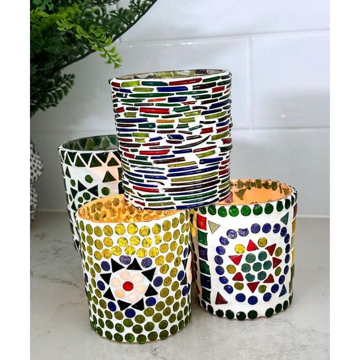 Glass Mosaic - Tealight or Candle Holder - Dollars and Sense