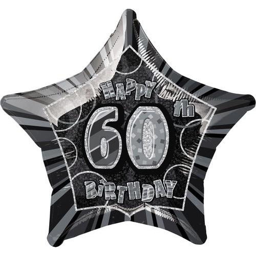 Glitz Black And Silver 60th Birthday Star 50cm Foil Balloon Packaged Default Title