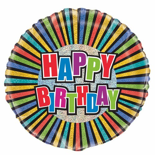 Birthday Colours 45cm (18) Foil Prismatic Balloons Packaged