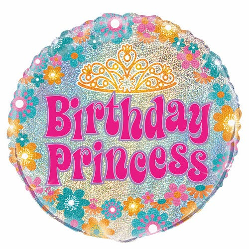 Birthday Princess 45cm (18) Foil Prismatic Balloons Packaged