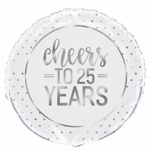 Silver Dot Cheers To 25 Years 45cm (18) Foil Balloon Packaged