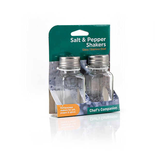 Salt and Pepper Shakers Glass and Stainless Steel - 2 Pack 1 Piece - Dollars and Sense