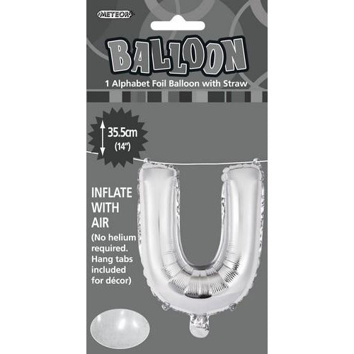 Silver U Alphabet Foil Balloon 35cm Default Title