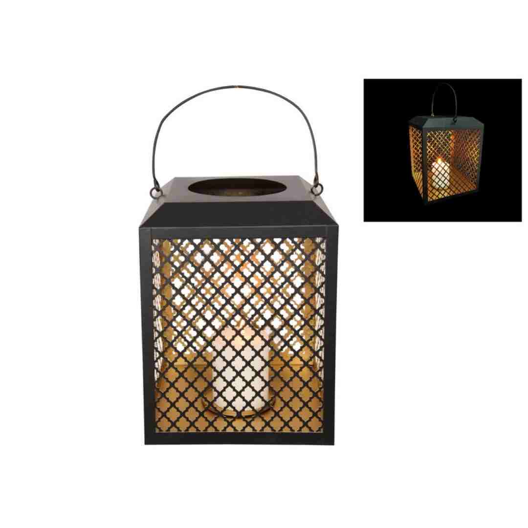 Black and Gold Square Lantern 26cm - Dollars and Sense