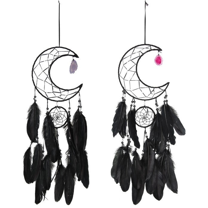 Black Half Moon Dream Catcher with Agate Slice - Dollars and Sense