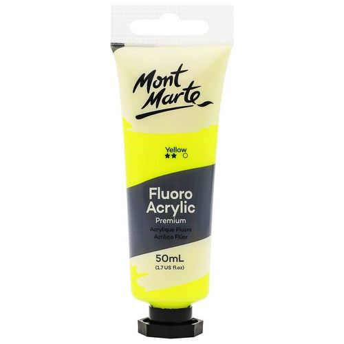 Mont Marte Premium Fluro Acrylic Paint - Yellow 50ml 1 Piece Default Title