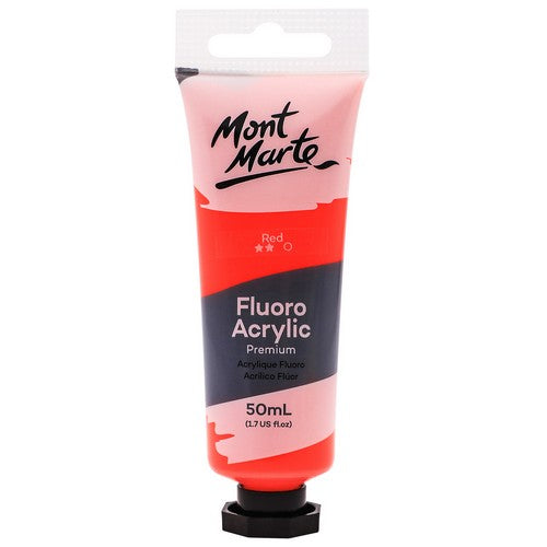 Mont Marte Premium Fluro Acrylic Paint - Red 50ml 1 Piece Default Title