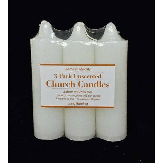 Unscented Church Candle Premium Quality - 3.5x12cm 3 Pack 1 Piece - Dollars and Sense