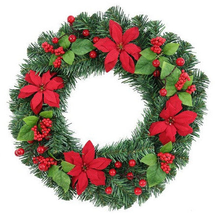 Classic Poinsettia & Berries Wreath 40cm - Dollars and Sense