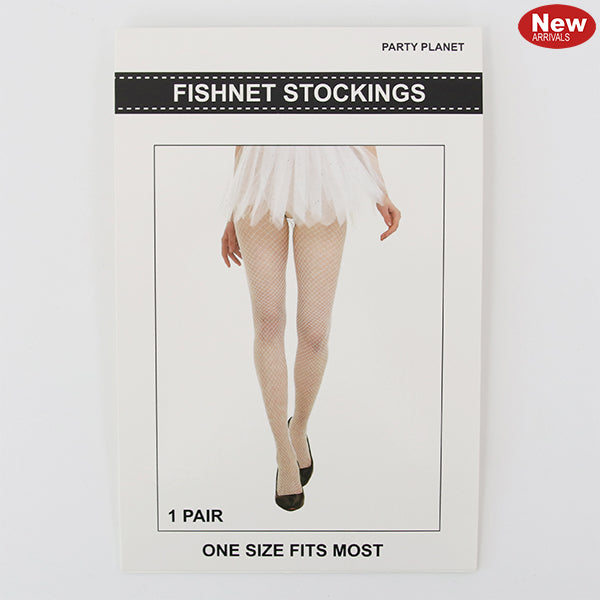 Fishnet Stockings White - 1 Pair - Dollars and Sense