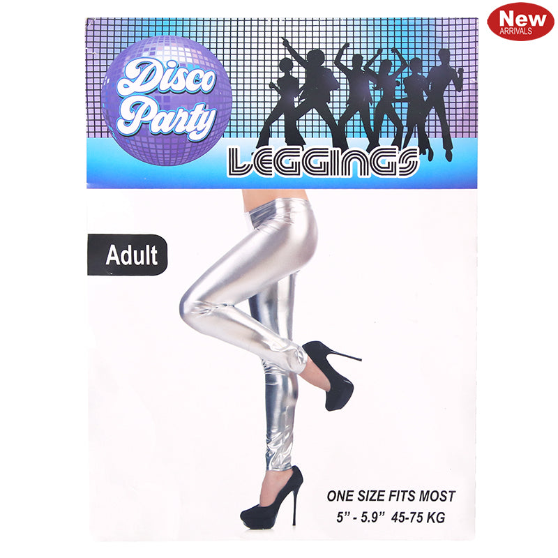 Disco Leggings Adult Metallic Silver - 1 Pair - Dollars and Sense