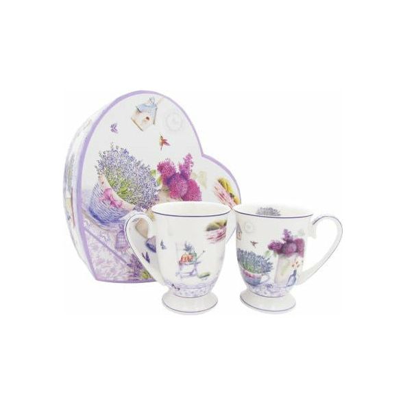 Spring Lavender Fine Bone China Mugs - 280ml Heart Gift Box - Dollars and Sense